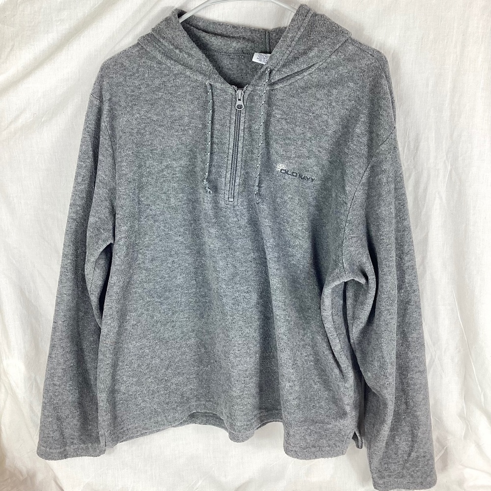 Old Navy Womens Fleece Pullover Hoodie Size XL Gray Long Sleeve 1/4 Zip